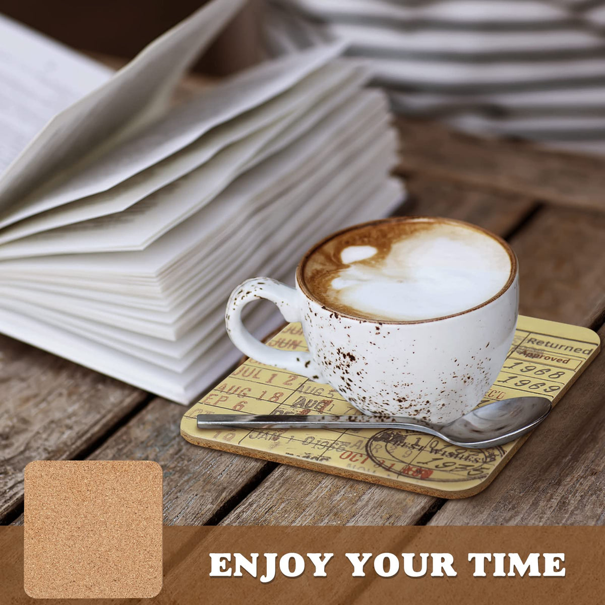 Tanfeine coaster supporting a mug on a desk for everyday beverage moments
