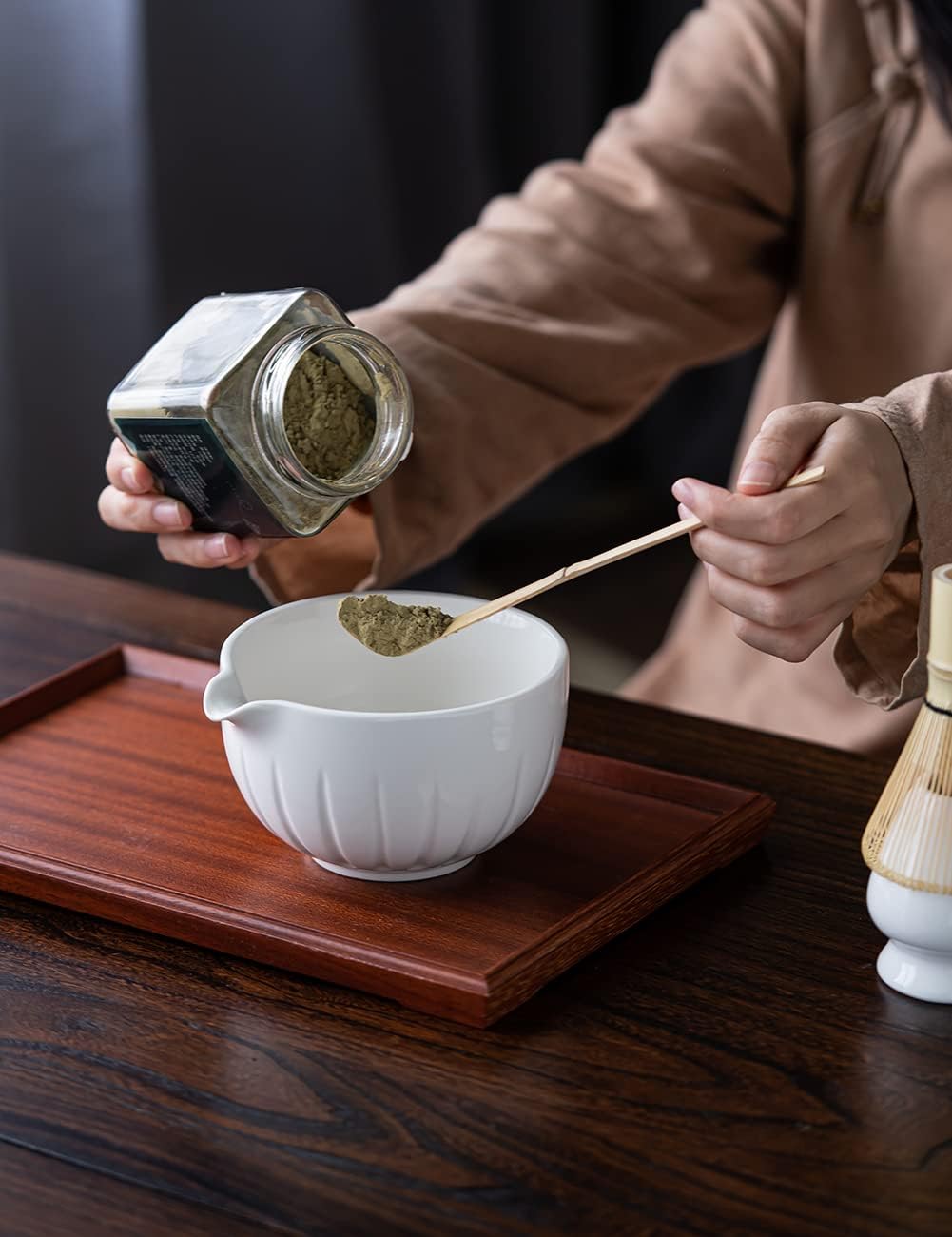 TANG PIN bamboo whisk ready to create creamy matcha at home
