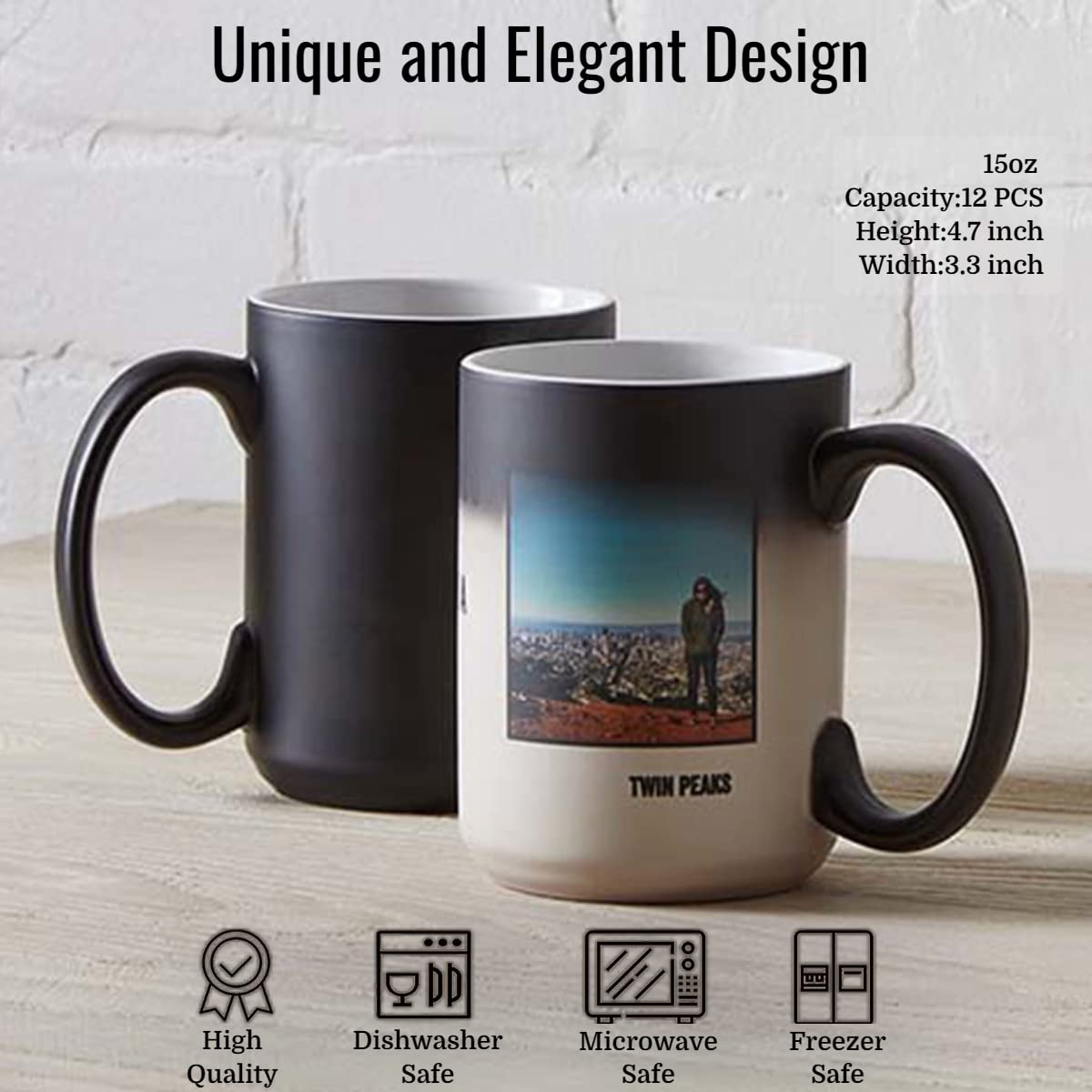 TANGLONG heat-sensitive mug turns black and reveals artwork when heated.