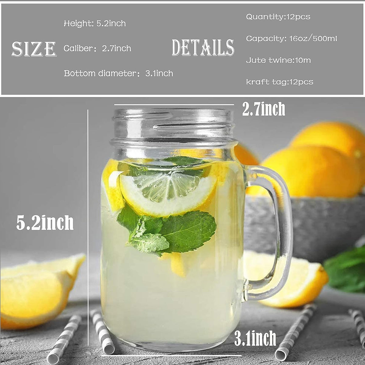 TANGLONG clear glass mason jar with handle emphasizes durable, reusable drinkware at home.