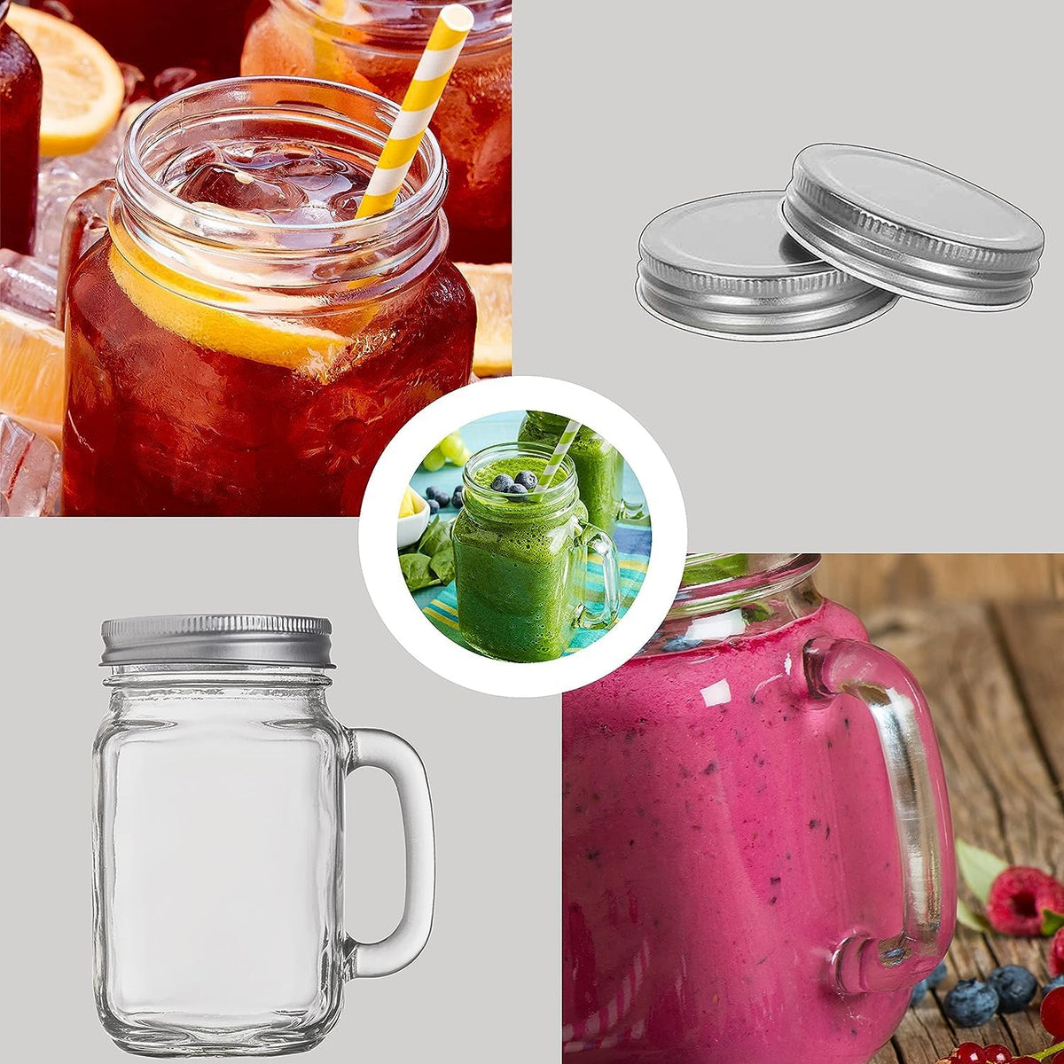 TANGLONG mason jar with metal lid shown for secure beverage storage on the go.
