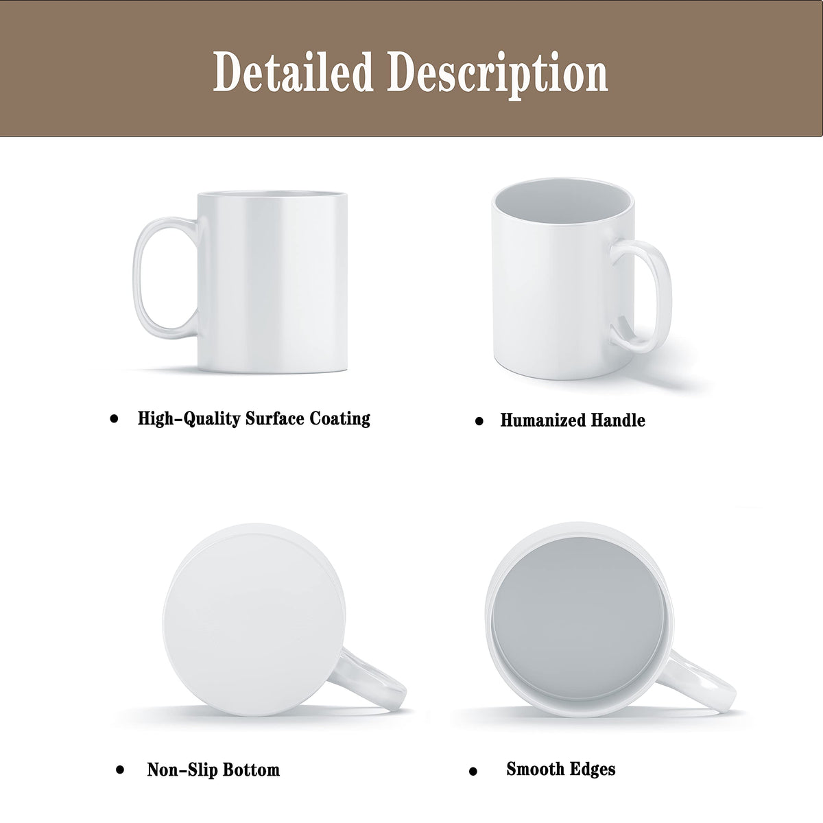 TANGLONG 11oz mug side view with sturdy handle, comfortable grip during daily use