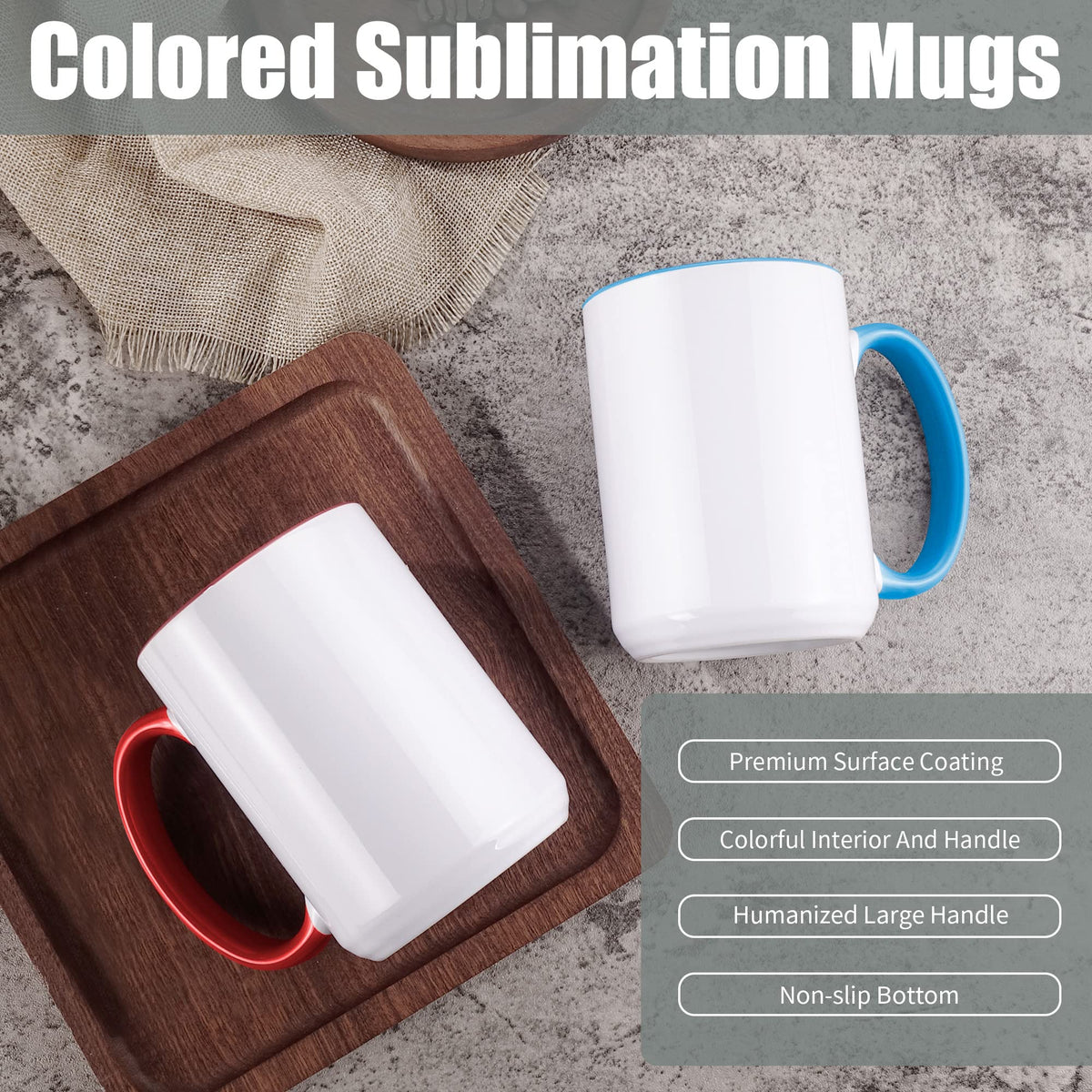 TANGLONG white mug body with colored interior and handle for harmonious designs.