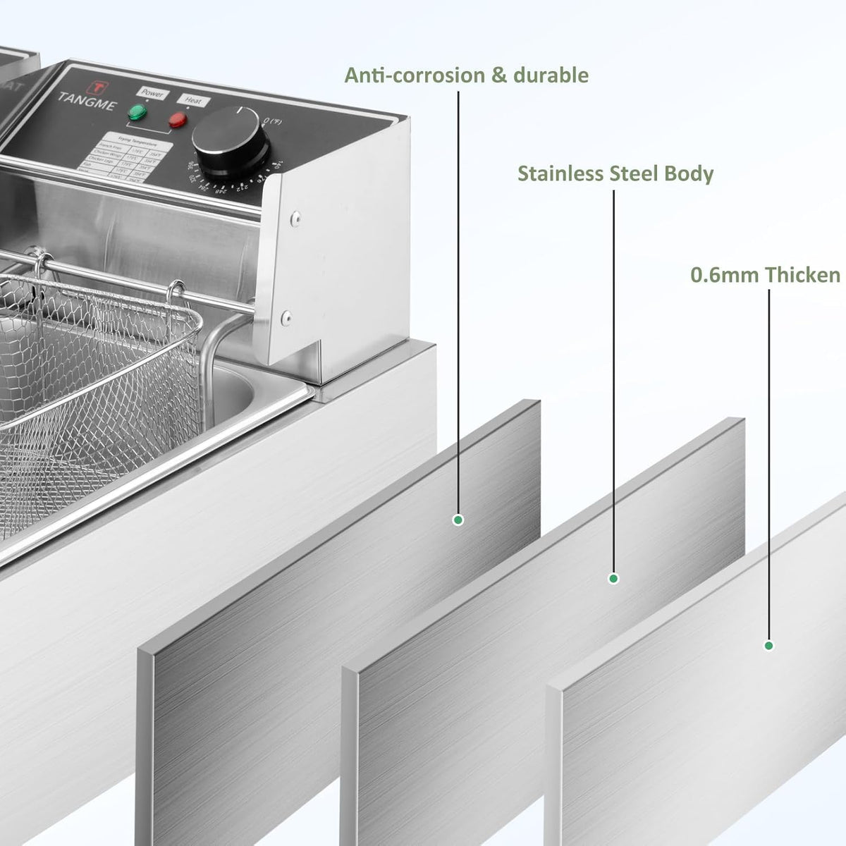 TangMe lid covering fryer to reduce splashes and oil exposure