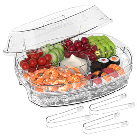 Tangyinus ice chilled party platter full view with lid for easy serving.