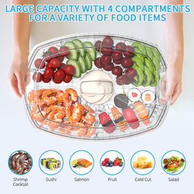 Large capacity Tangyinus platter holds cold cuts, sushi, and finger foods.