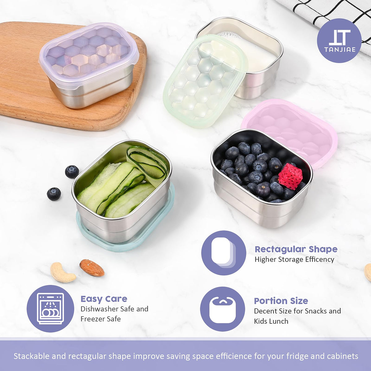 Tanjiae four-pack 230ml kids snack containers, ideal for portions and variety