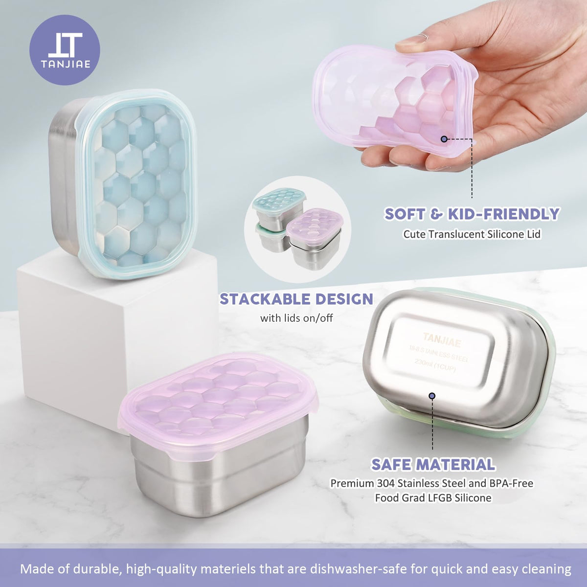 Tanjiae safety-tested silicone lids ensure BPA-free, plastic-free snack containers