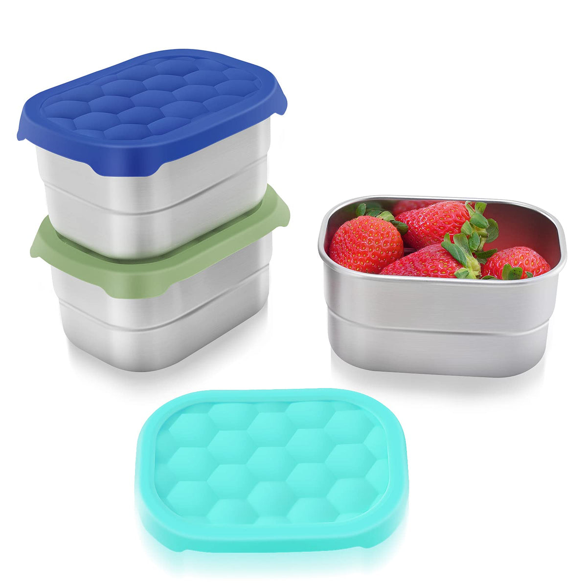 Tanjiae small 8oz snack container with silicone lid, kid-friendly and leak-resistant for lunches.