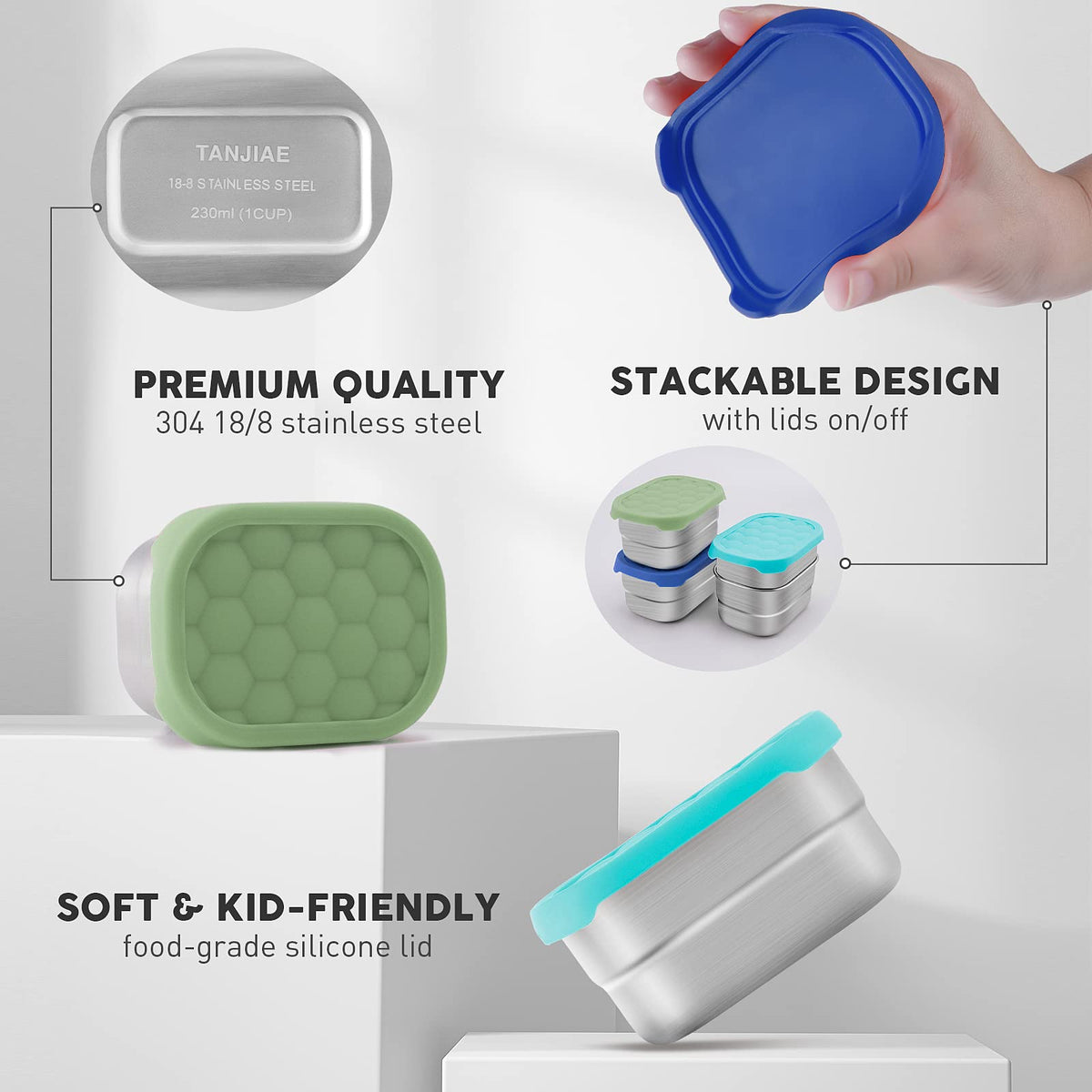 Tanjiae stackable snack containers save fridge space and keep meals organized.