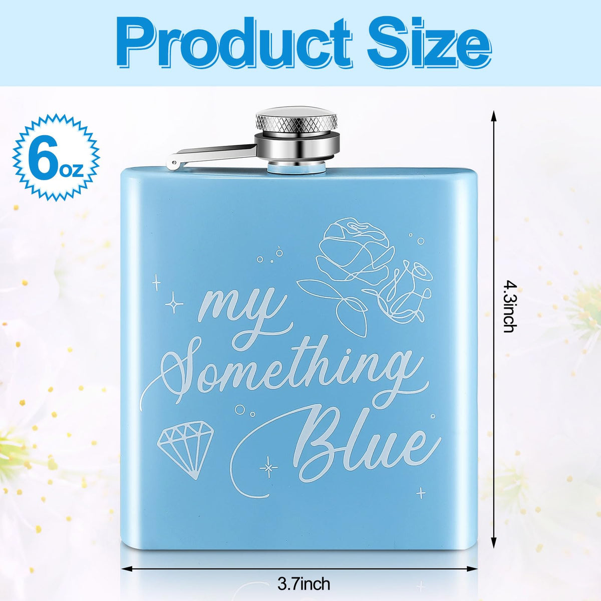 Tanlade Bride Flask blue with rose and diamond pattern, ideal for bridal gifts.
