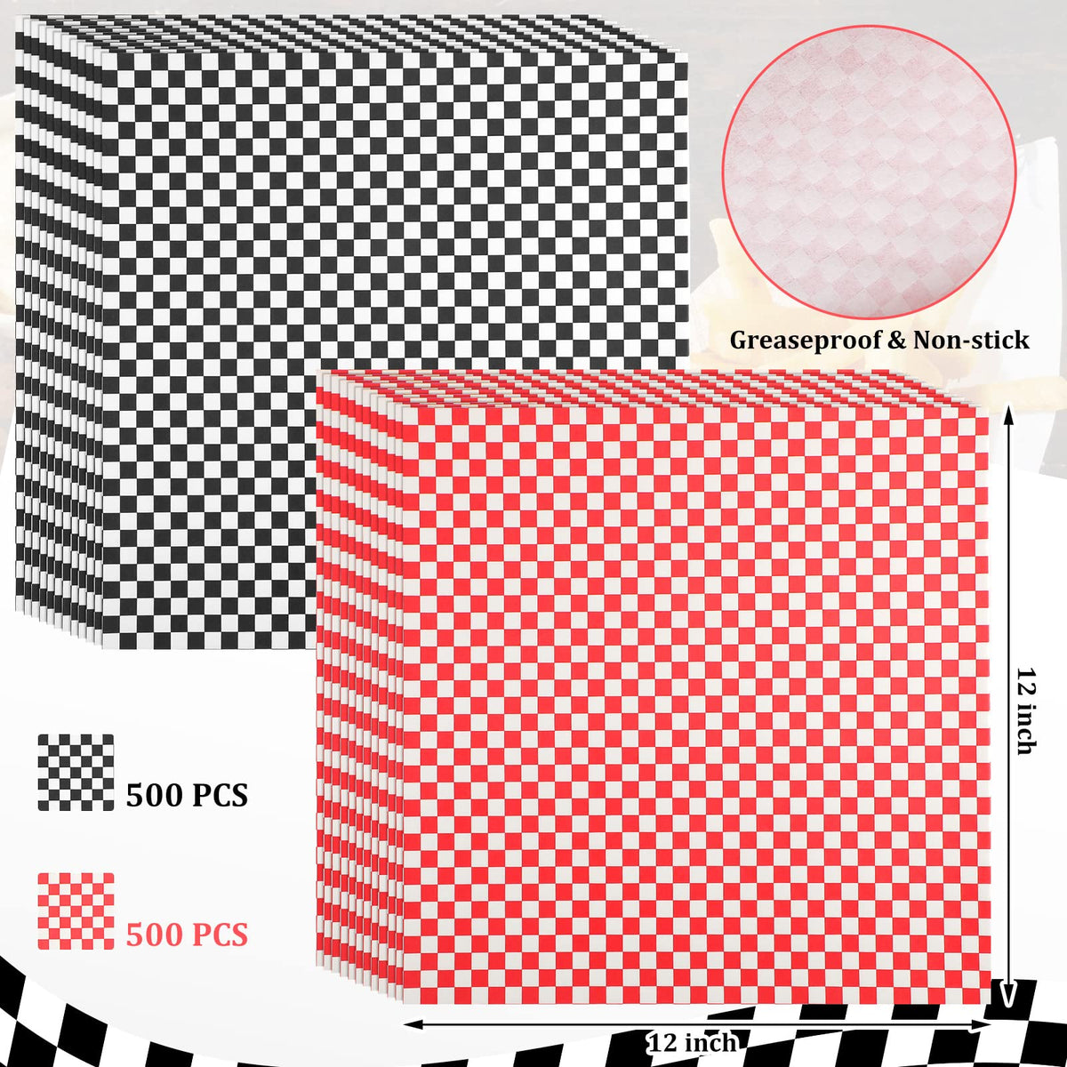 Tanlade deli paper sheets 12x12 red checkered design, ideal for wrap-and-serve presentations.