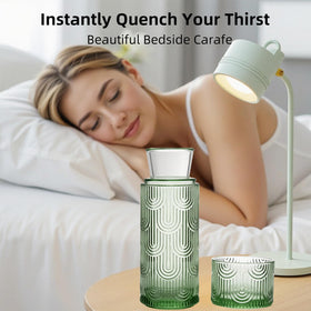 TANMESSO glass carafe with lid sealed to keep drinks dust-free.