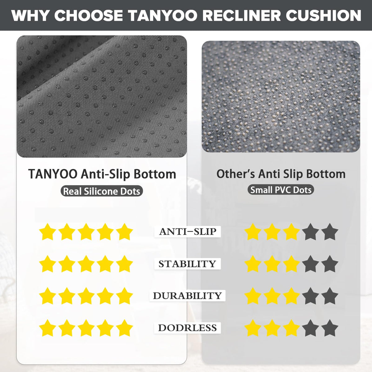 TANYOO dual-layer foam cushion offers soft comfort and support