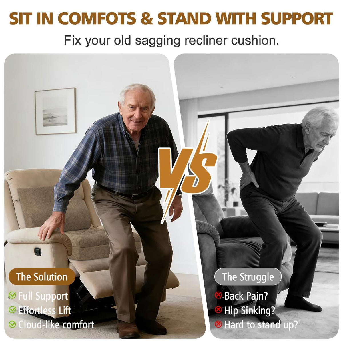 TANYOO recliner cushion in a recliner demonstrates simple fit and ergonomic support