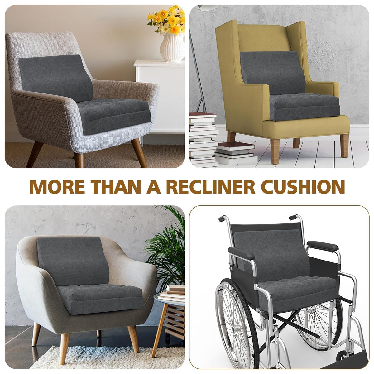 TANYOO recliner cushion in a seat view showing fit and coverage.