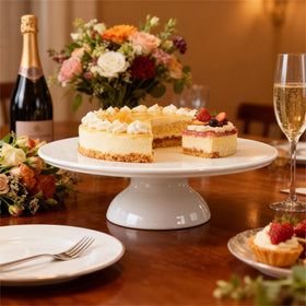 TAOCIGOU porcelain cake plate smooth surface for easy cutting and serving.