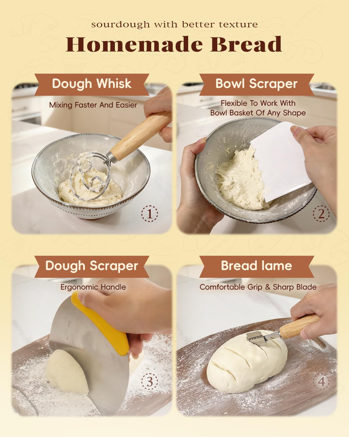 TAOMAND dough whisk blends and develops dough smoothly