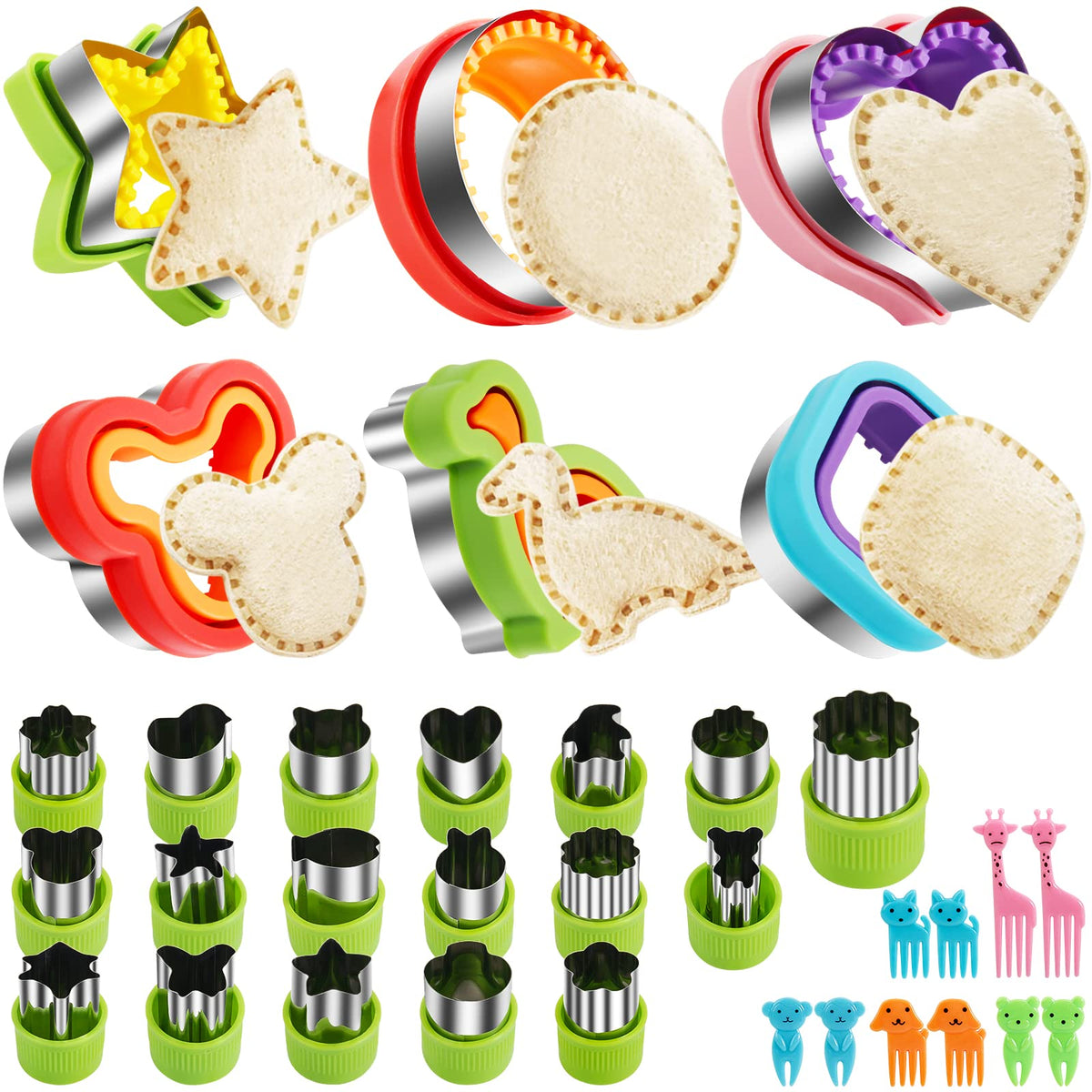 TAOUNOA 34pc sandwich cutter set shown front view for quick creative lunch prep.