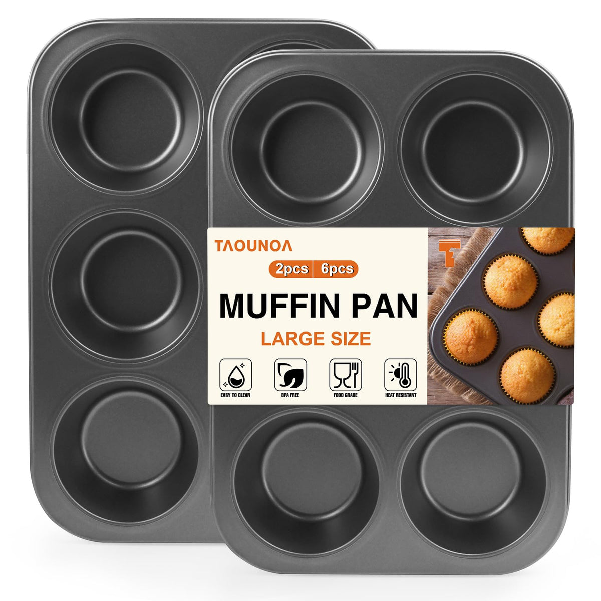 TAOUNOA jumbo muffin pan setup with six large cups for big cupcakes