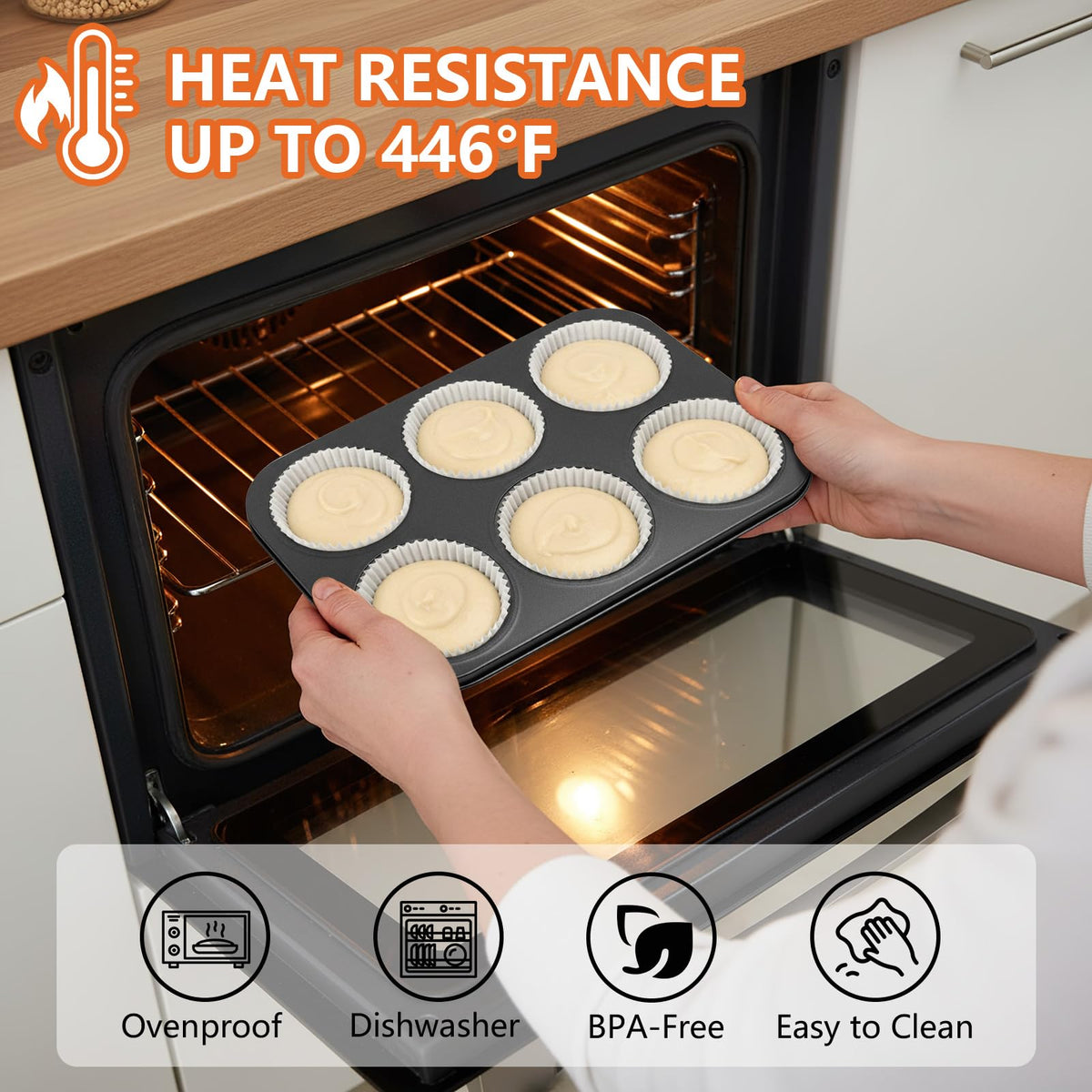 TAOUNOA muffin pan in oven for even large-batch baking