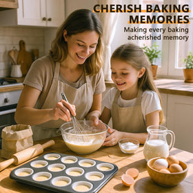 Taounoa muffin tin nonstick coating enables easy release of cupcakes.