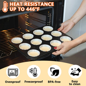 Taounoa muffin tin warp-resistant carbon steel ensures even baking.
