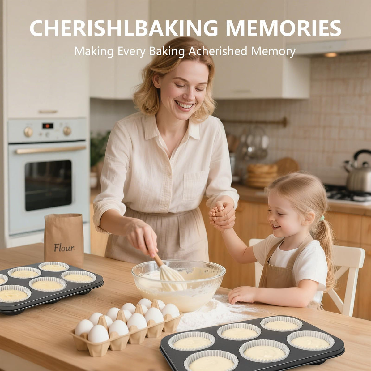 TAOUNOA two-piece jumbo muffin pan stacked for easy storage