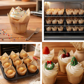 Taoxi tulip cupcake liners provide an elegant presentation for desserts.
