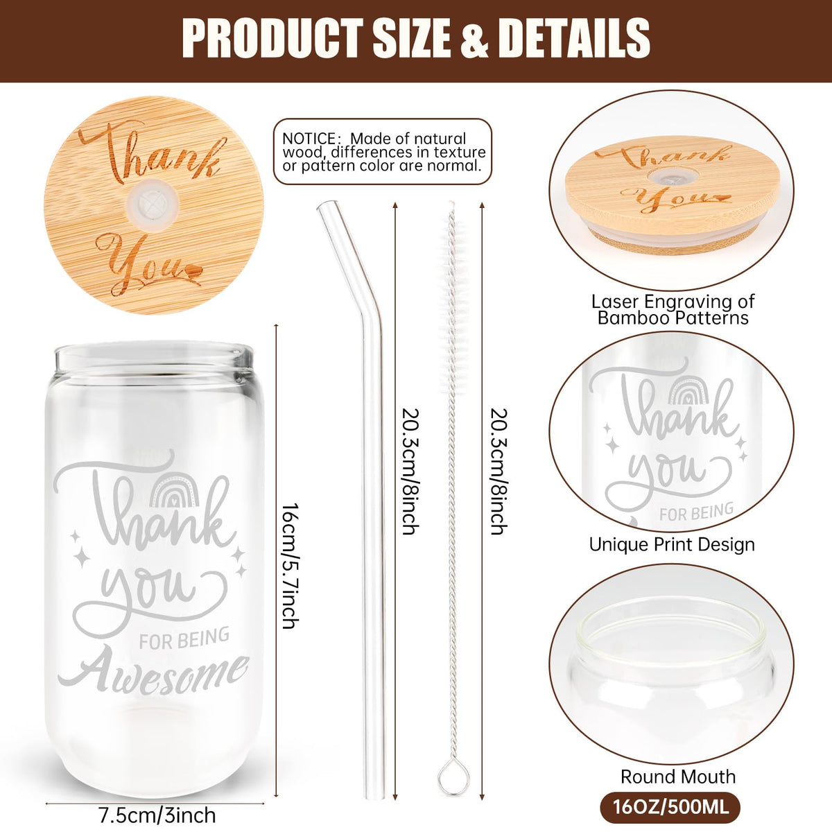 TAOZIM glass cups with lids and straws for hot or cold drinks