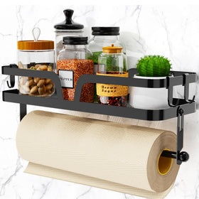 Taozun paper towel holder with shelf full view for organized kitchen essentials