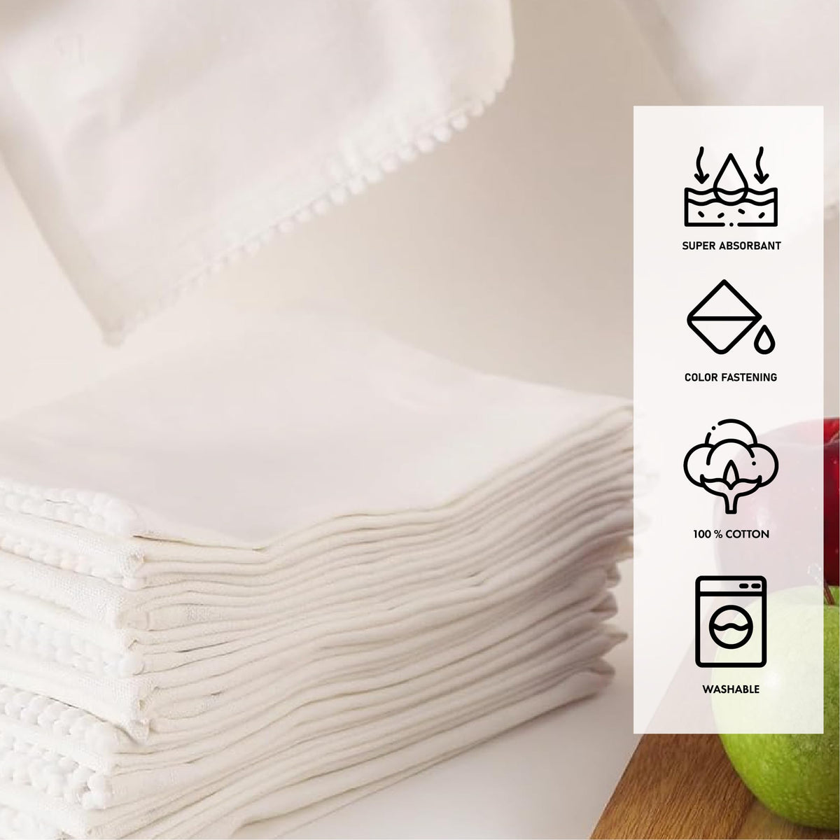 TARAN LIVING towels used to wipe spills and dry dishes efficiently.