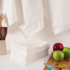 TARAN LIVING solid white towel with trim for minimalist kitchen styling.