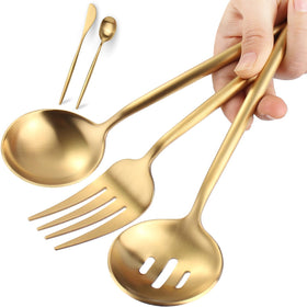 Targzier gold serving fork ready for buffet service with sturdy construction.