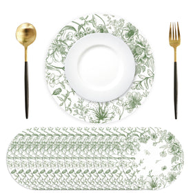 Tarklanda green floral placemats, 13.7-inch round, ideal for dinner parties and easy cleanup.