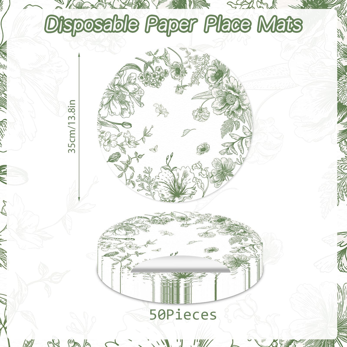 Tarklanda vintage sage green placemats close-up pattern enhances table appeal.