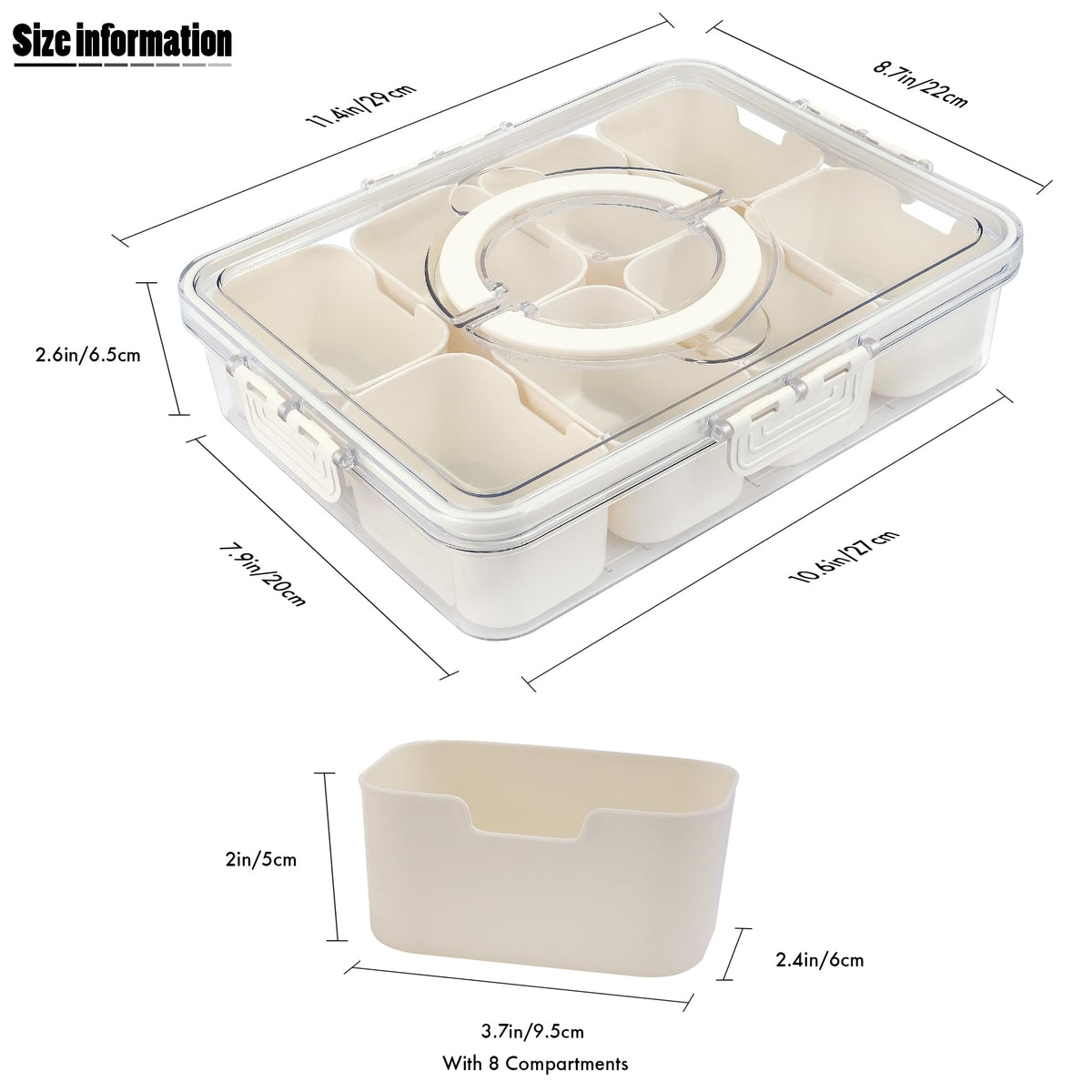 TAROSE Snackle Box Container showing lid and integrated carrying handle.