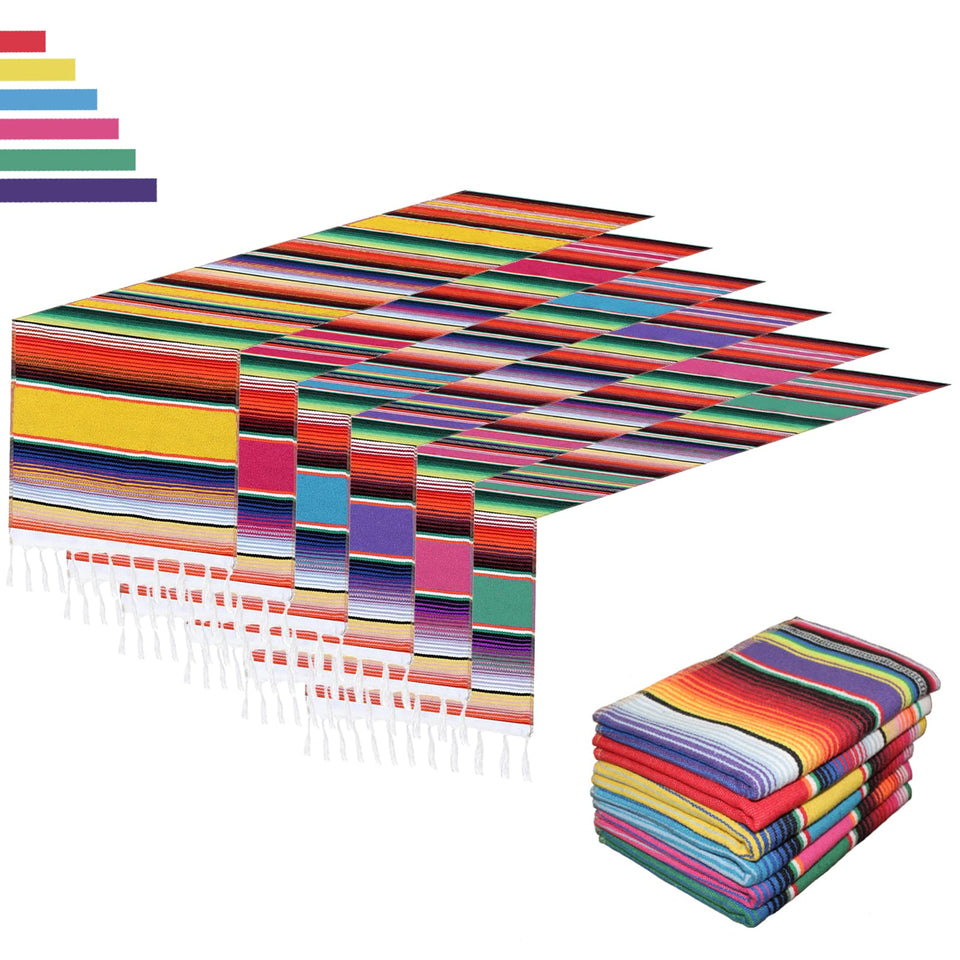 Tartaglia six-pack serape table runners in rainbow colors brighten any table