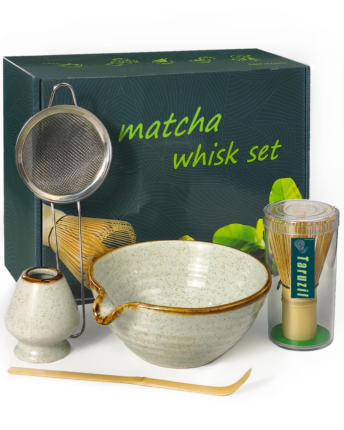 Taruzil Matcha bowl with spout for easy pouring and serving.