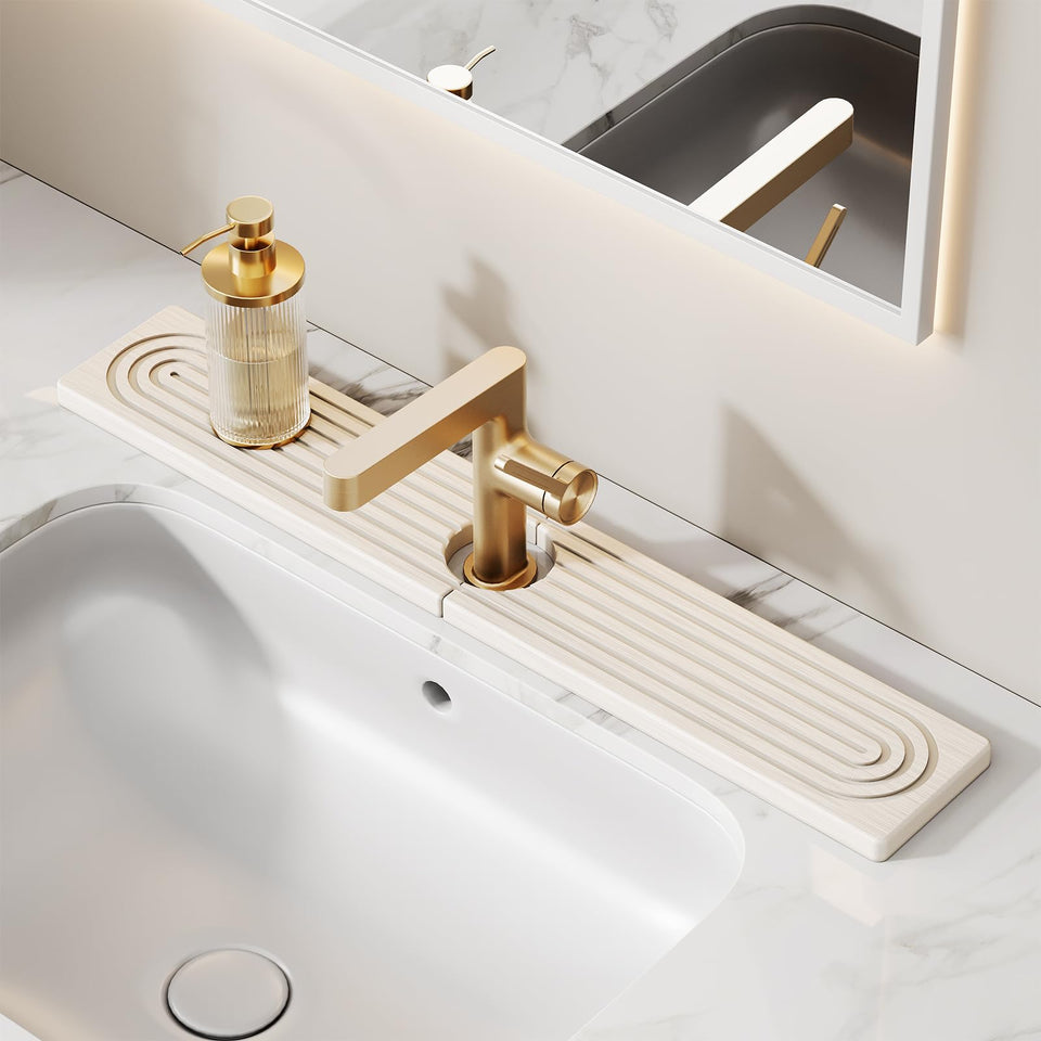 TARVOX diatomite sink mat behind faucet catches drips and dries fast