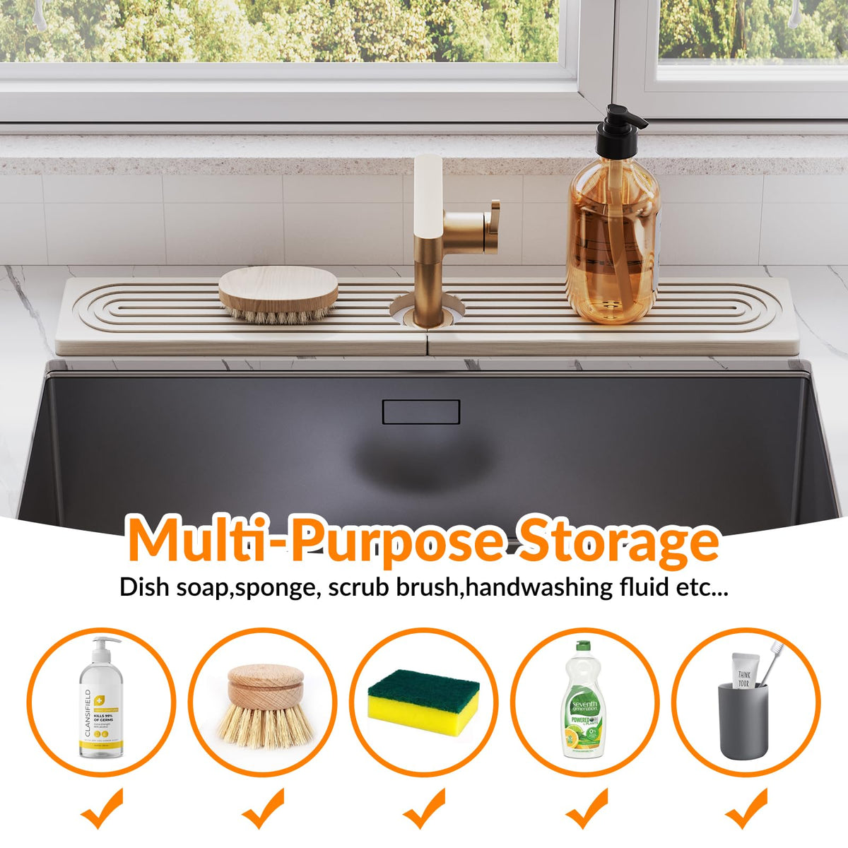 TARVOX sink accessories organizer mat enhances kitchen cleanup