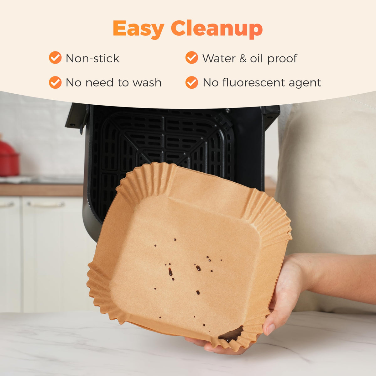 Tastee liner's non-stick coating enables easy release and cleanup.