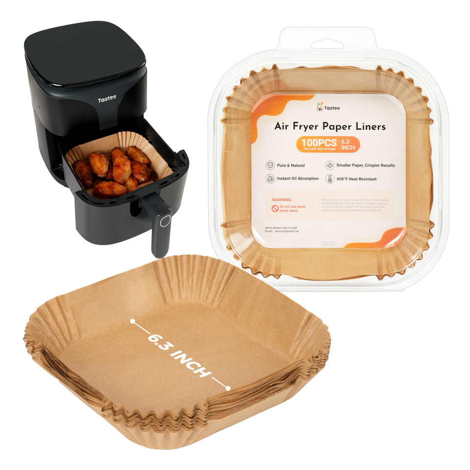 Tastee Air Fryer Liners packaging, ready for quick, mess-free meal prep.