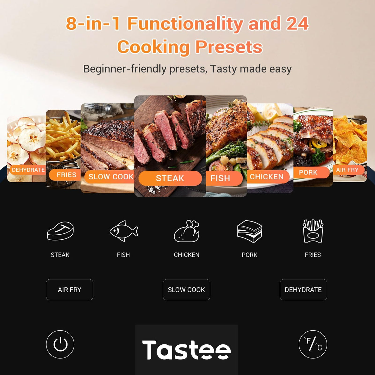 Tastee Ceramic Air Fryer 2-in-1 grill for toasting and grilling