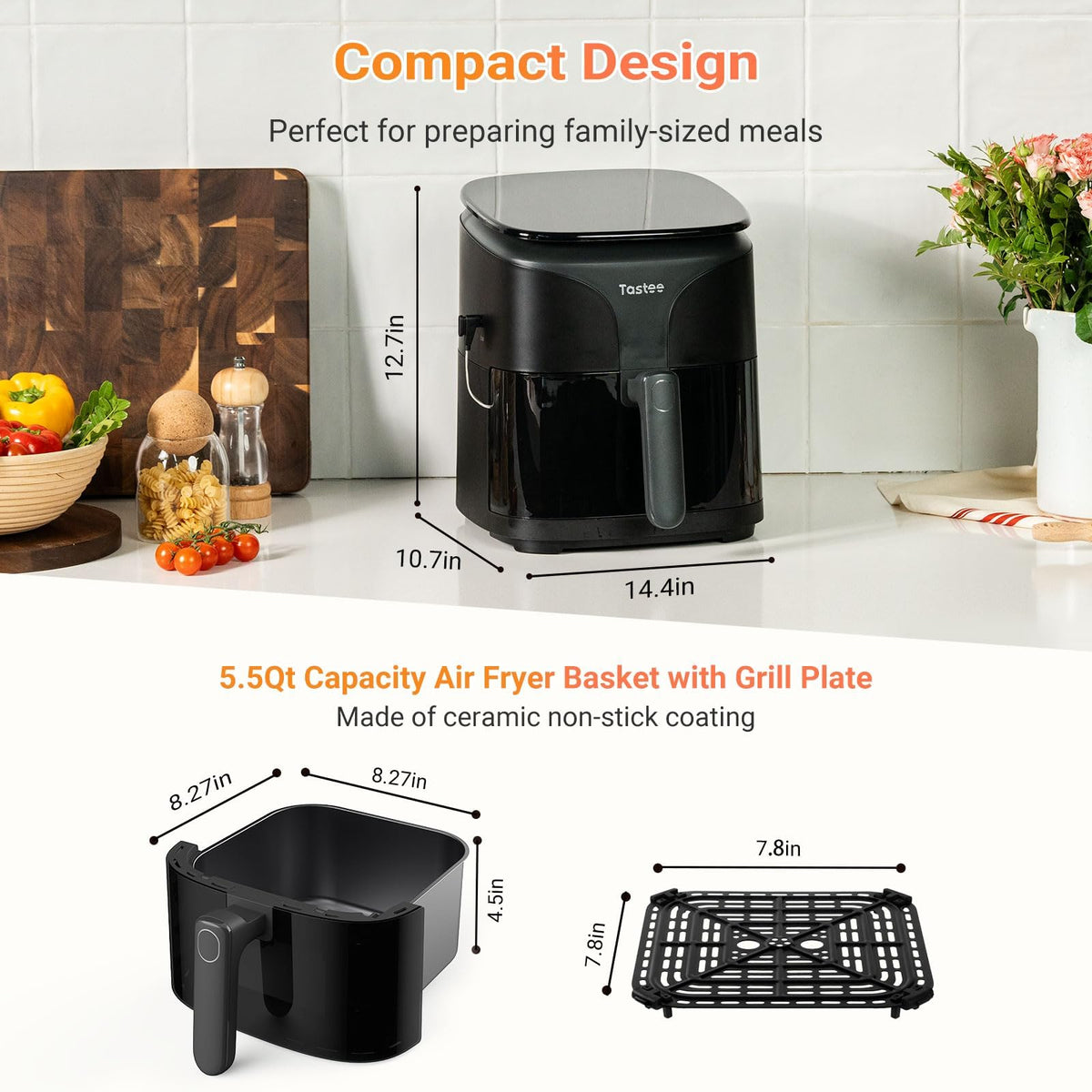 Tastee Ceramic Air Fryer control panel with digital settings for easy cooking