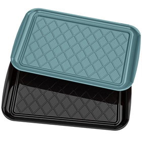 TasticTotes grilling prep and serve trays in green and black for safe separation of raw and cooked foods