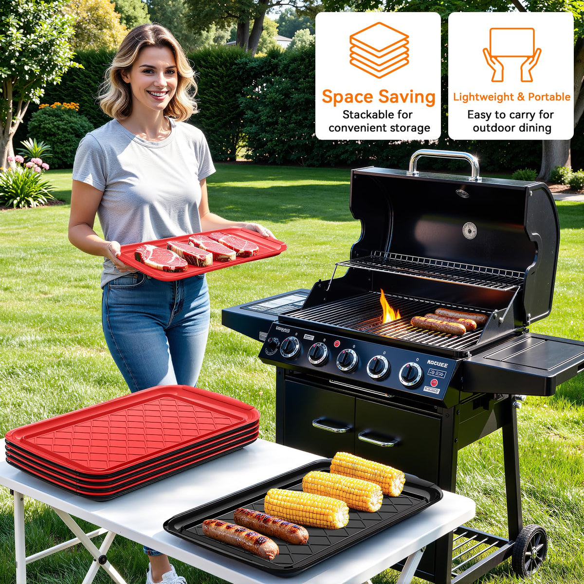 Raised texture keeps foods elevated from grease and juices on a TasticTotes tray.