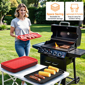 Raised texture keeps foods elevated from grease and juices on a TasticTotes tray.