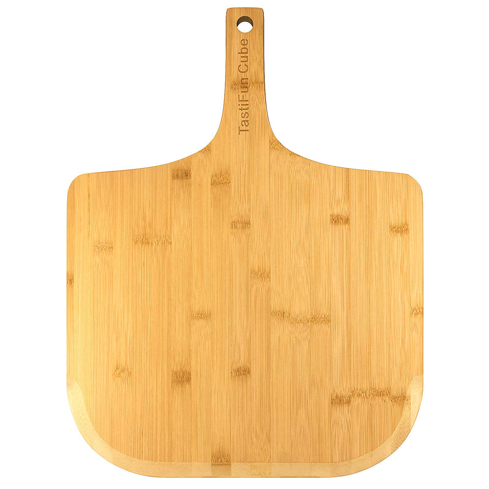TastiFun Cube 16-inch natural bamboo pizza peel with smooth surface for easy dough release