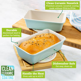 Tasty Clean Ceramic Loaf Pan Set nonstick coating enables effortless release.